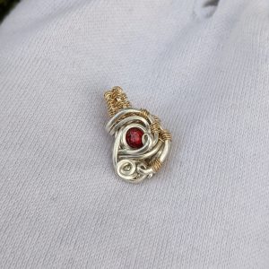 Pendentif Spinelle Rouge, Argent Massif & Gold-Filled 14k