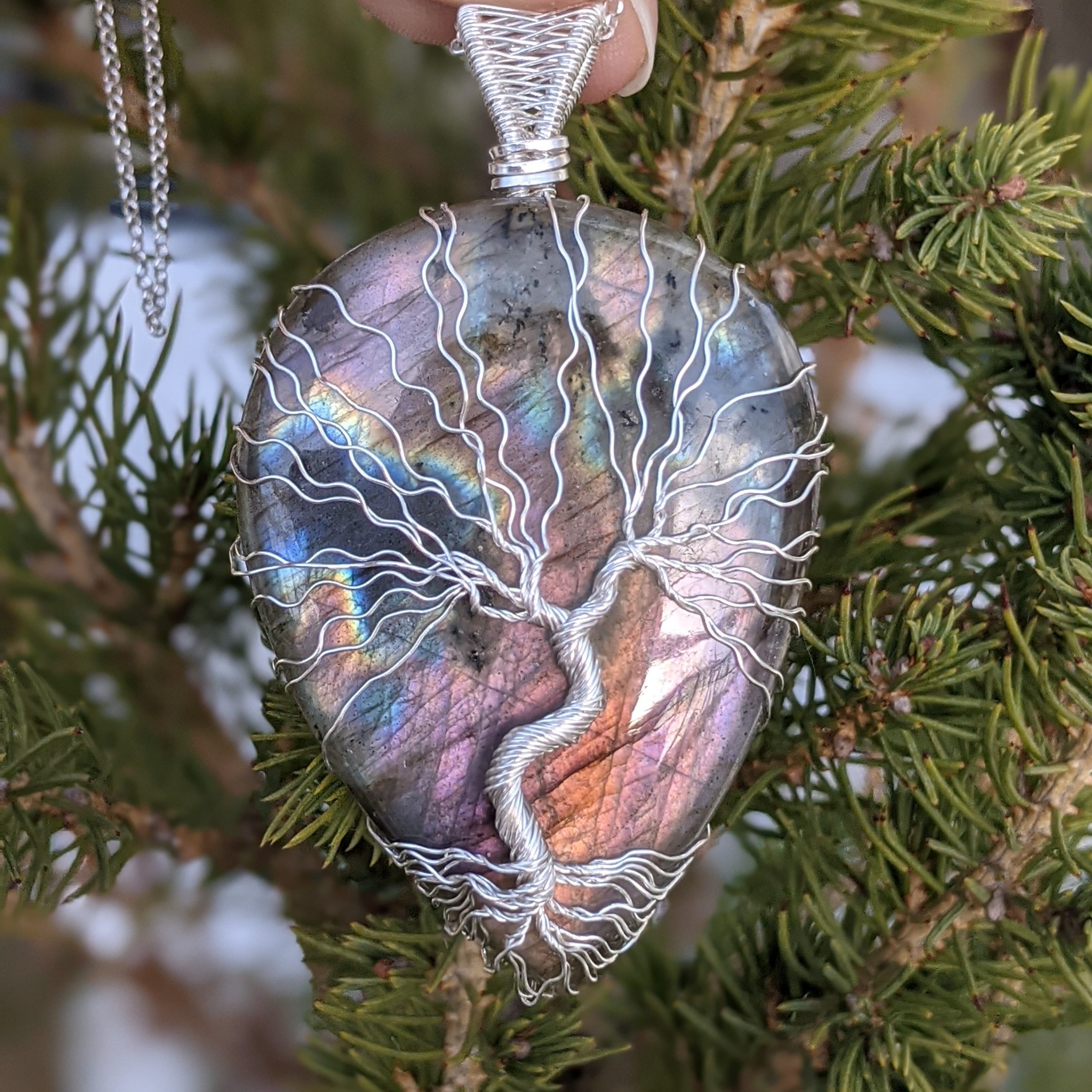 Purple Labradorite Tree of Life Silver Pendant - Image 2