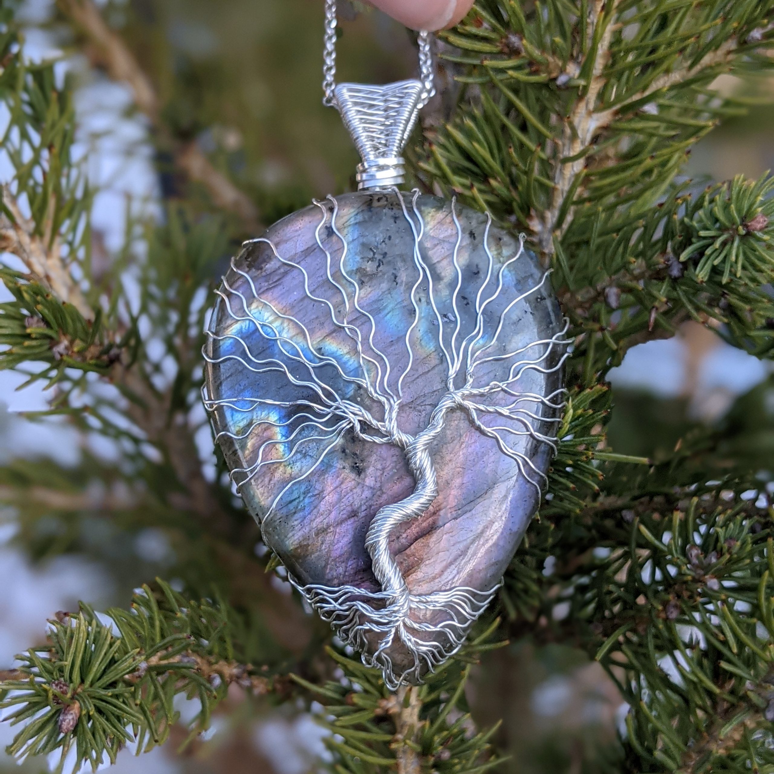 Purple Labradorite Tree of Life Silver Pendant - Image 10