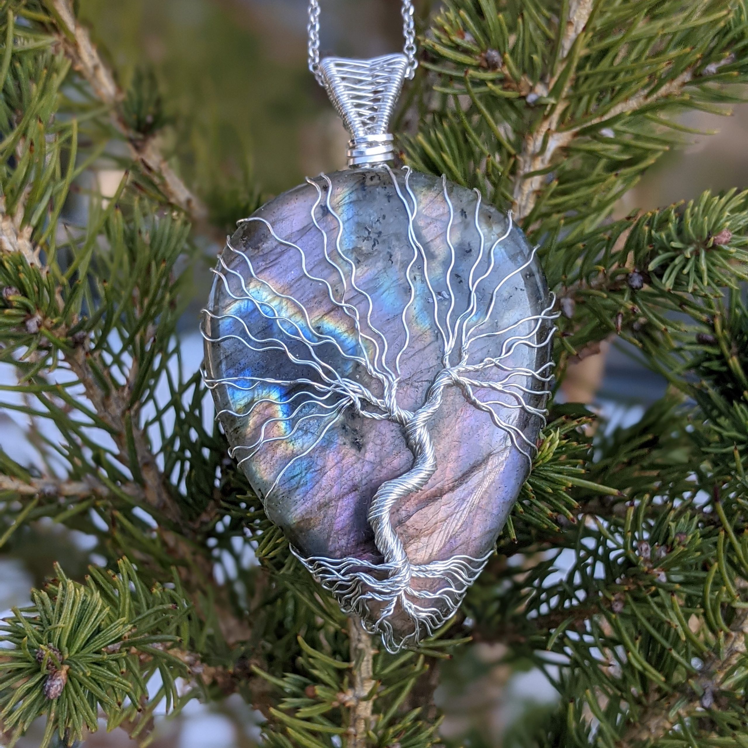 Purple Labradorite Tree of Life Silver Pendant - Image 11