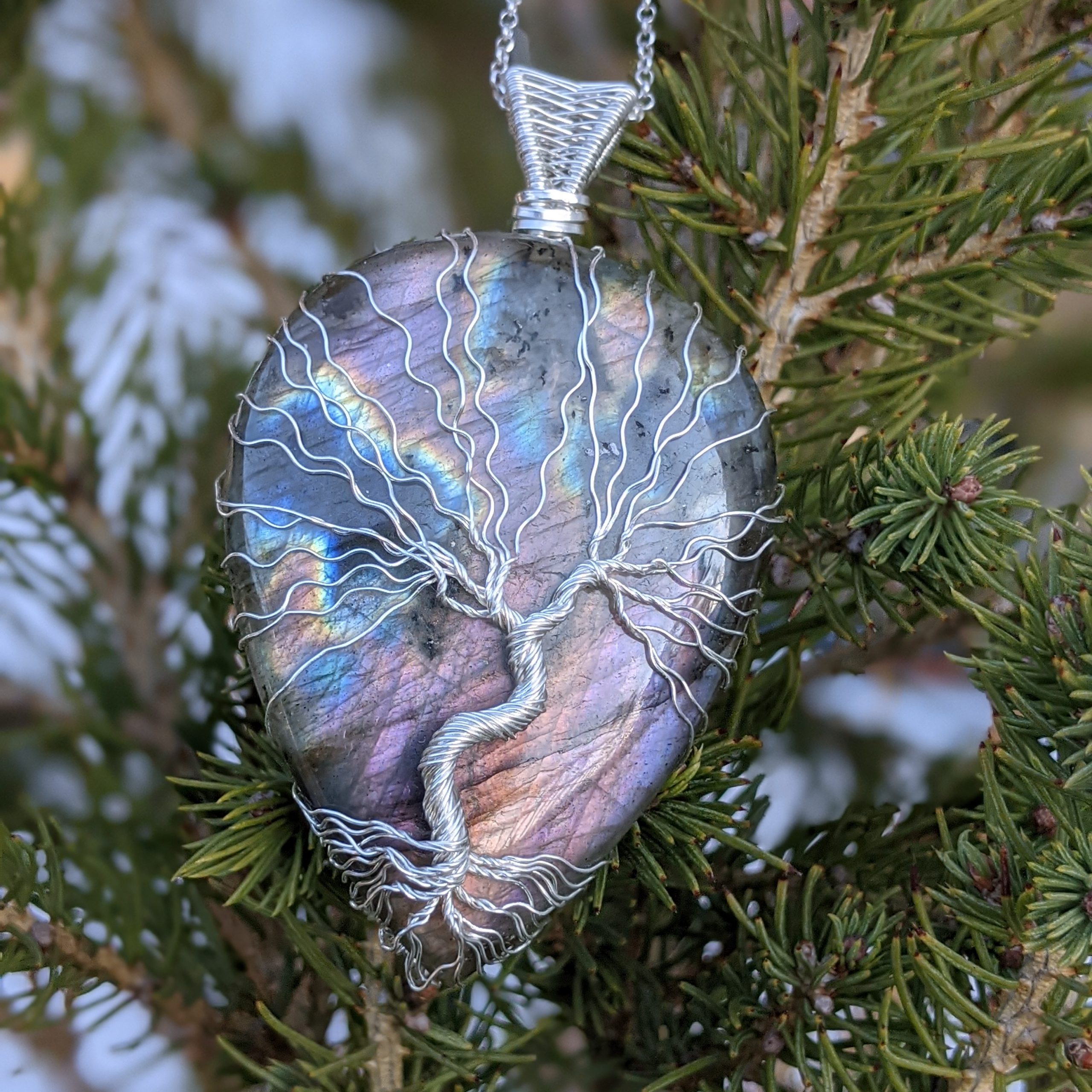Purple Labradorite Tree of Life Silver Pendant - Image 12