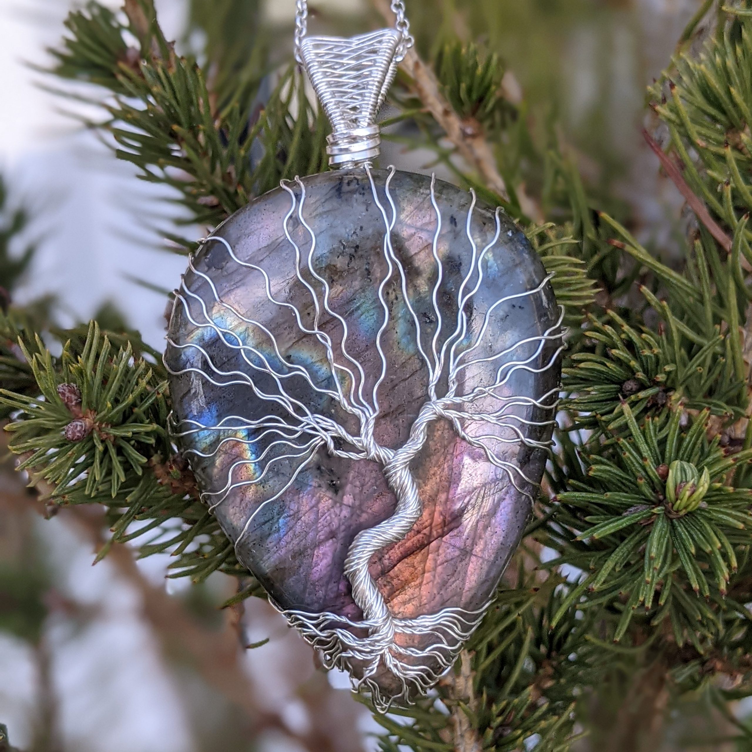 Purple Labradorite Tree of Life Silver Pendant - Image 3