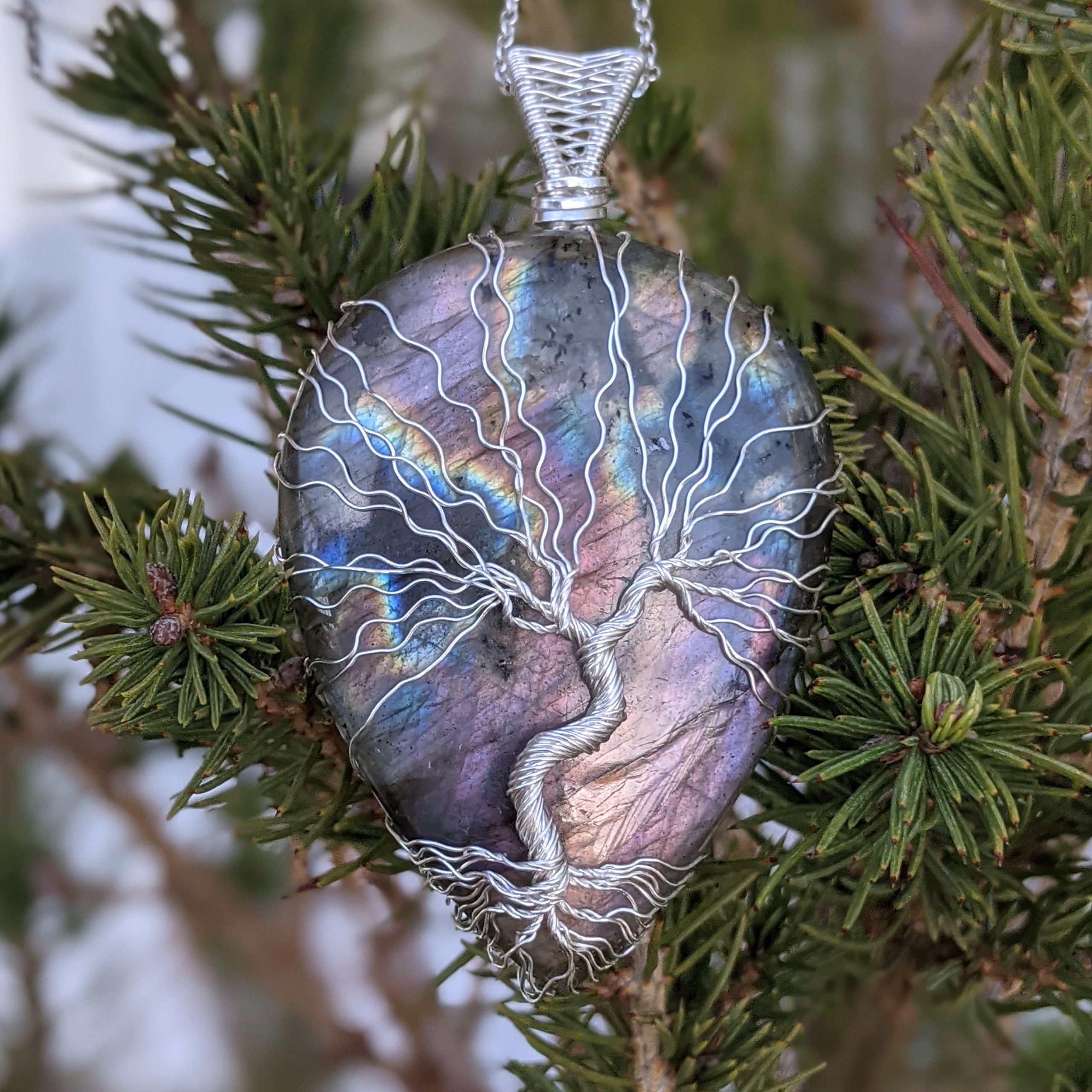 Purple Labradorite Tree of Life Silver Pendant - Image 4
