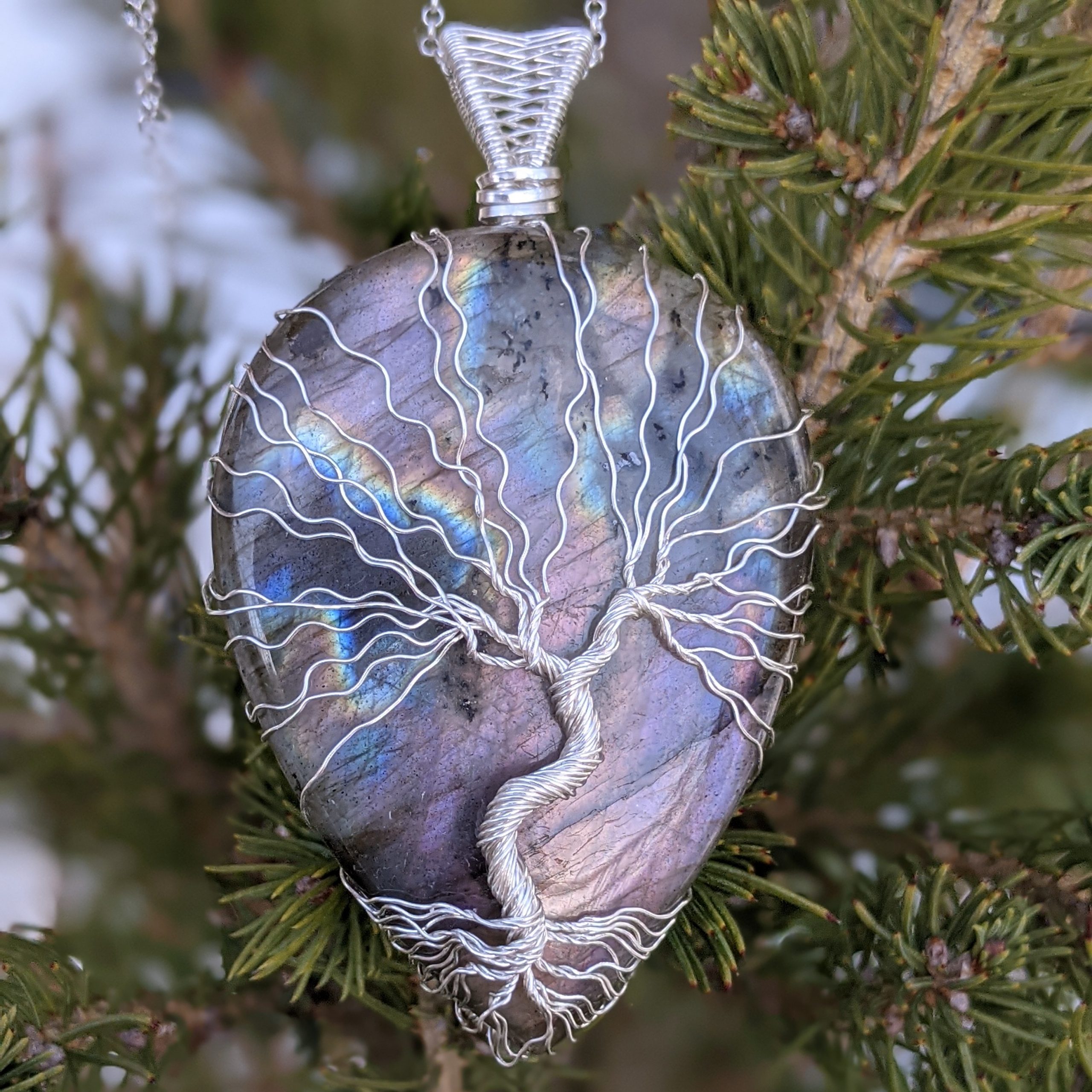 Purple Labradorite Tree of Life Silver Pendant - Image 5