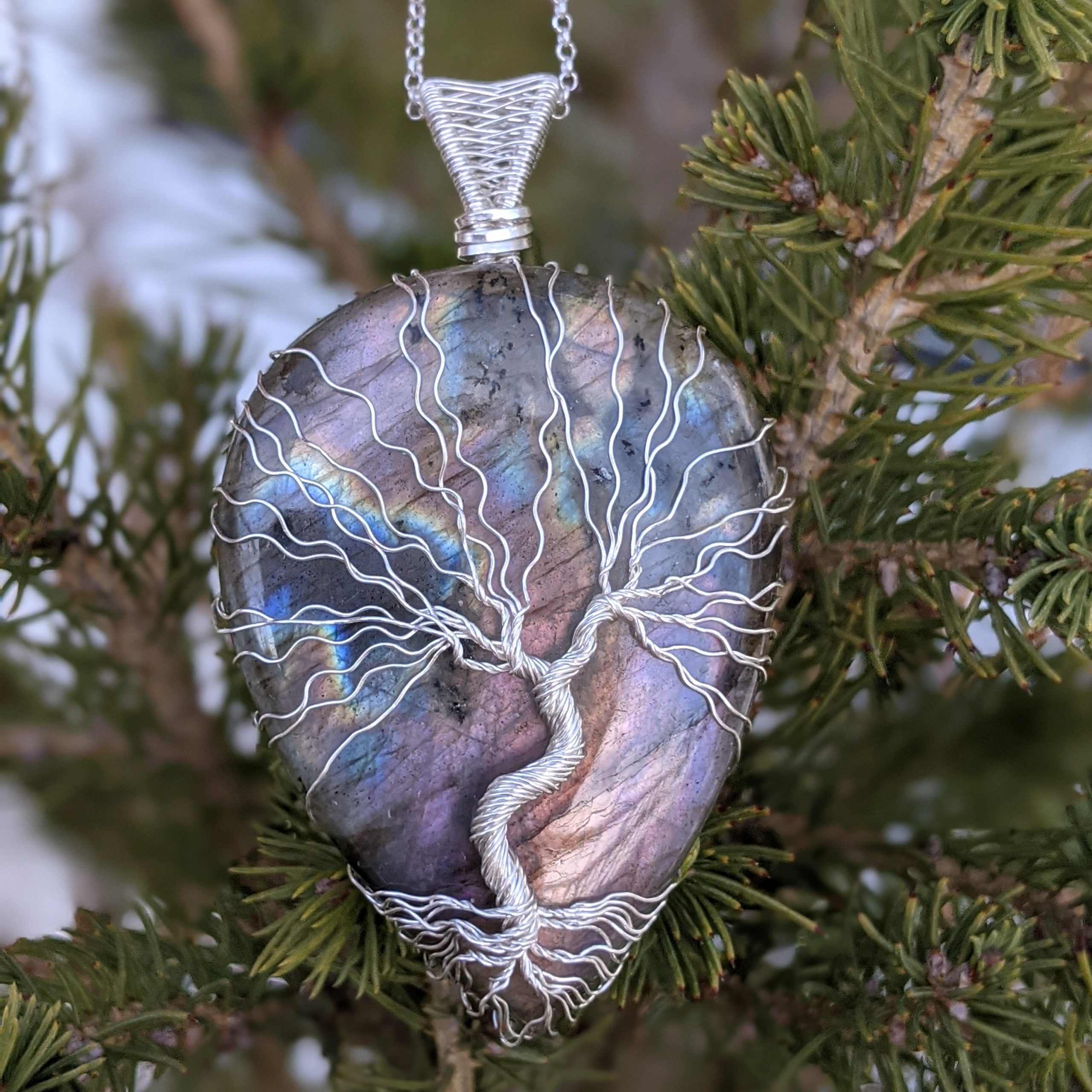 Purple Labradorite Tree of Life Silver Pendant - Image 6