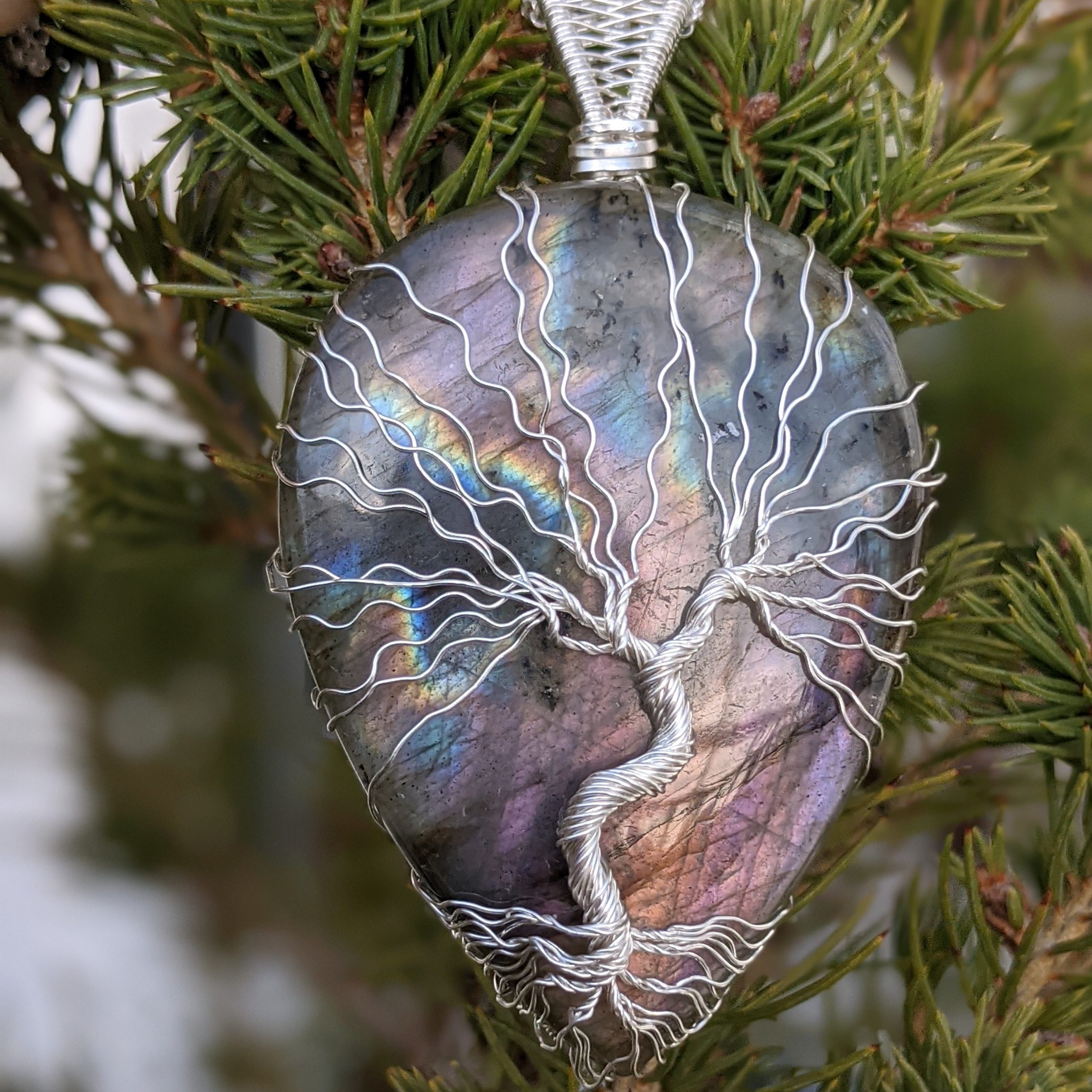 Purple Labradorite Tree of Life Silver Pendant - Image 7