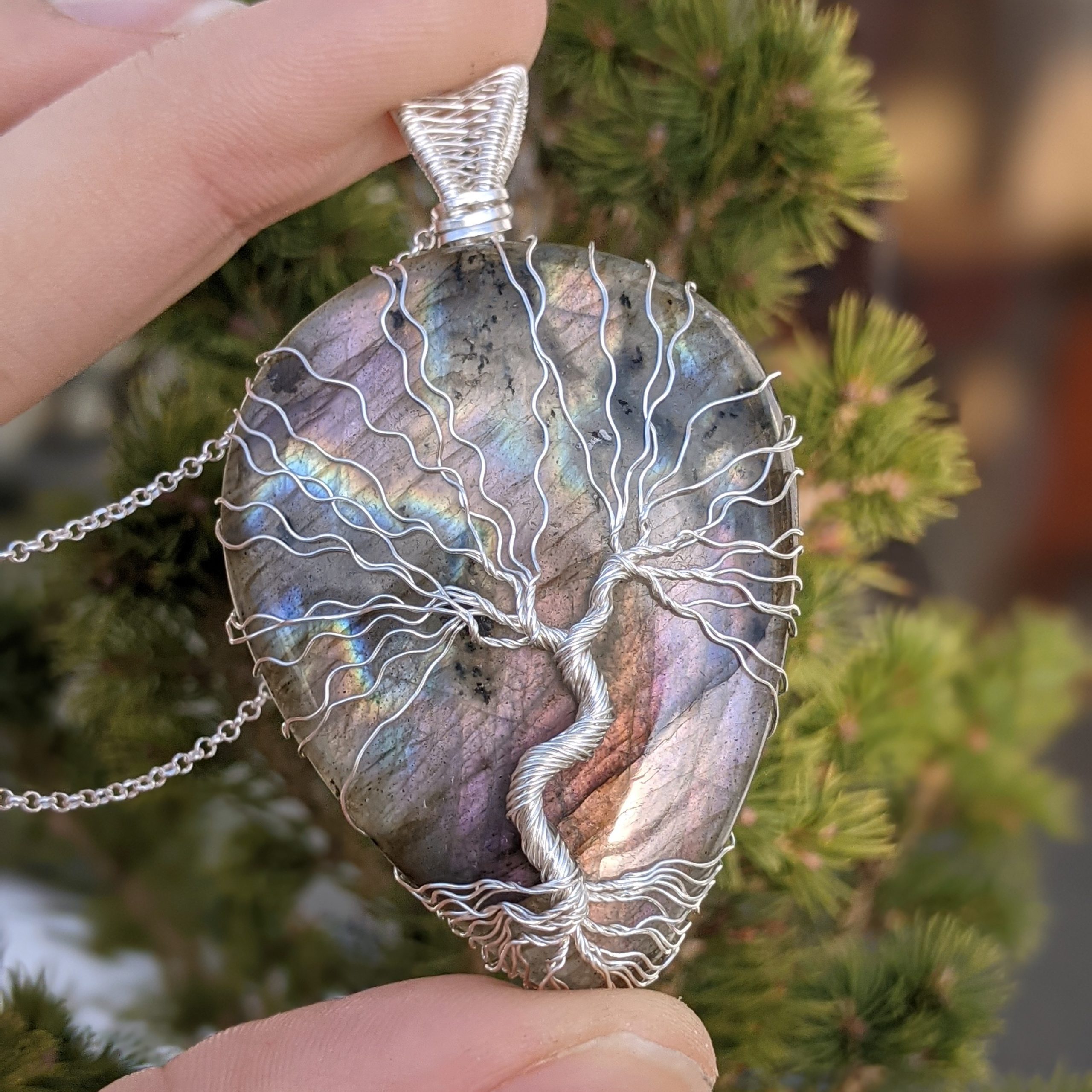 Purple Labradorite Tree of Life Silver Pendant - Image 8