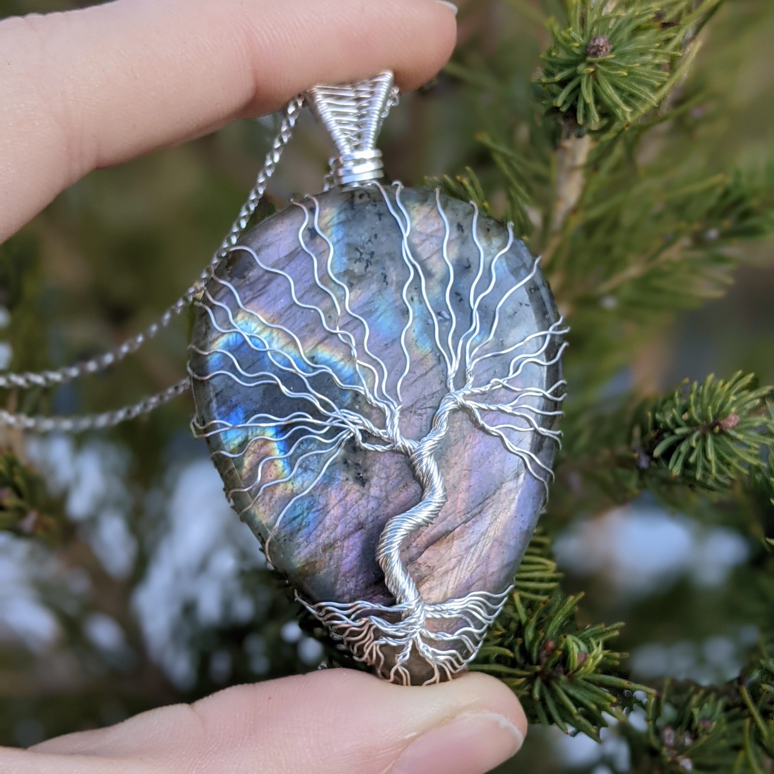 Purple Labradorite Tree of Life Silver Pendant - Image 9