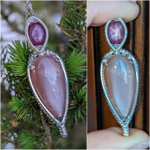 Pendentif Rubis Étoilé, Pierre de Lune et Argent Massif