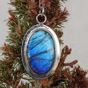 Pendentif Labradorite Bleue & Argent Massif