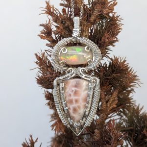 Pendentif Opale Welo, Thomsonite et Argent Massif