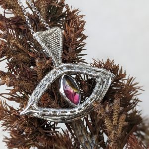 Watermelon Tourmaline Eye Silver Pendant