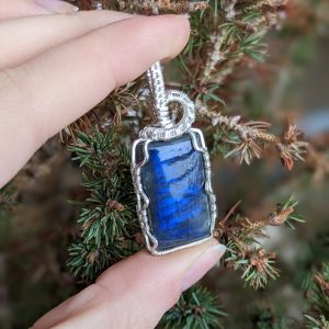 Pendentif Labradorite bleue rectangle et Argent Massif