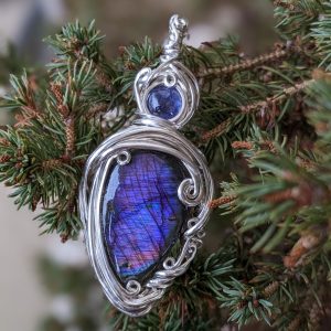 Pendentif Tanzanite, Labradorite Violette et Argent Massif