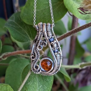 Pendentif Opale de Feu, Saphirs et Argent Massif