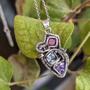 Pendentif Aigue-Marine, Grenat, Améthyste et Argent Massif