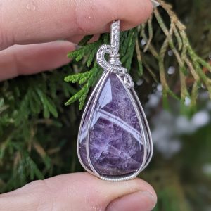 Pendentif Améthyste Chevron et Argent Massif