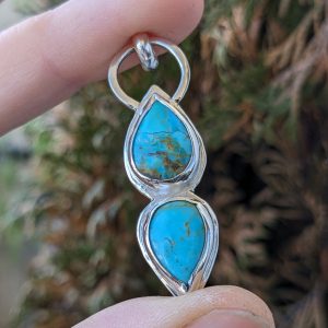 Pendentif Double Turquoise et Argent Massif