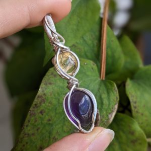Pendentif Citrine, Améthyste et Argent Massif