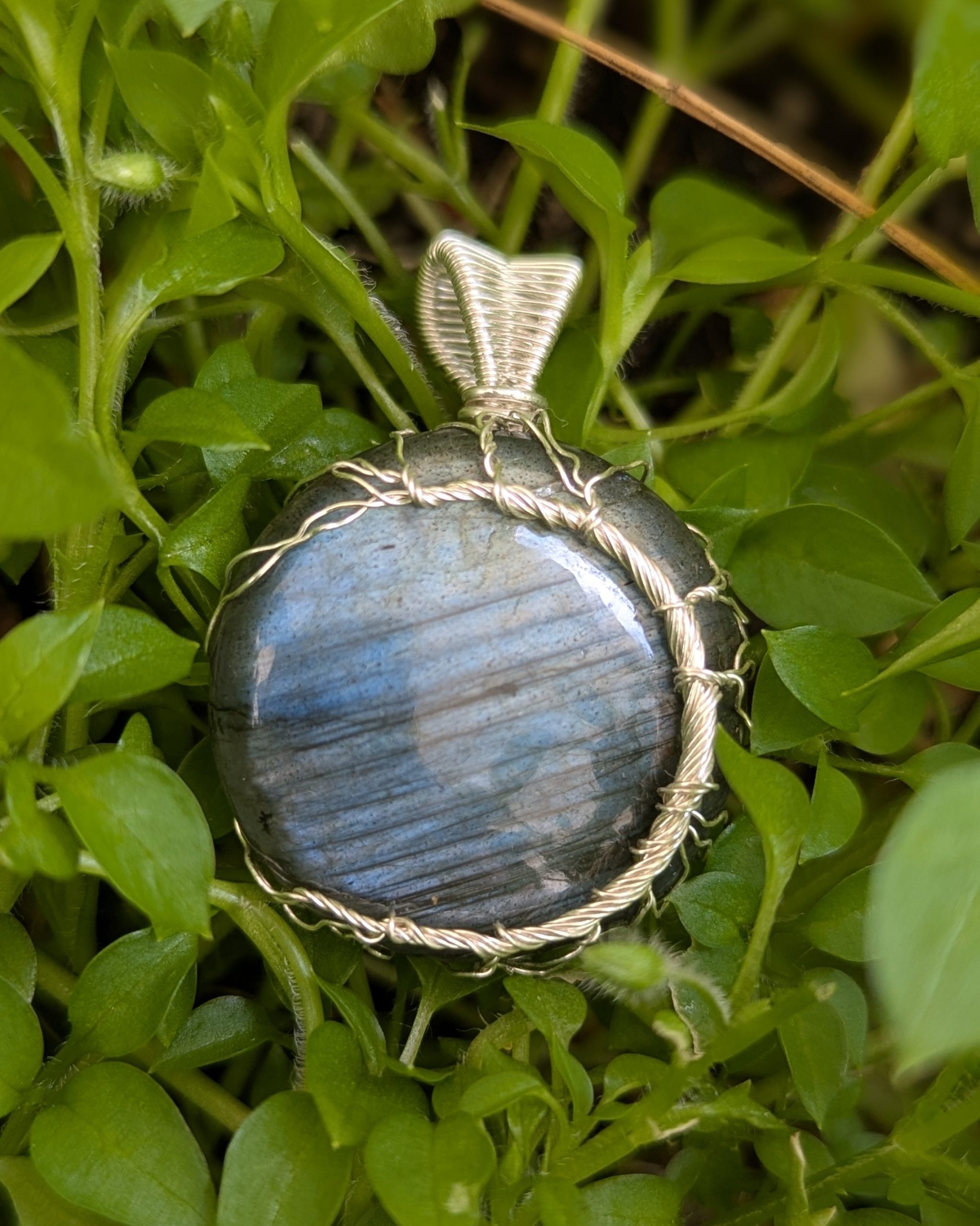 Pendentif Arbre-Lune Labradorite et Argent Massif