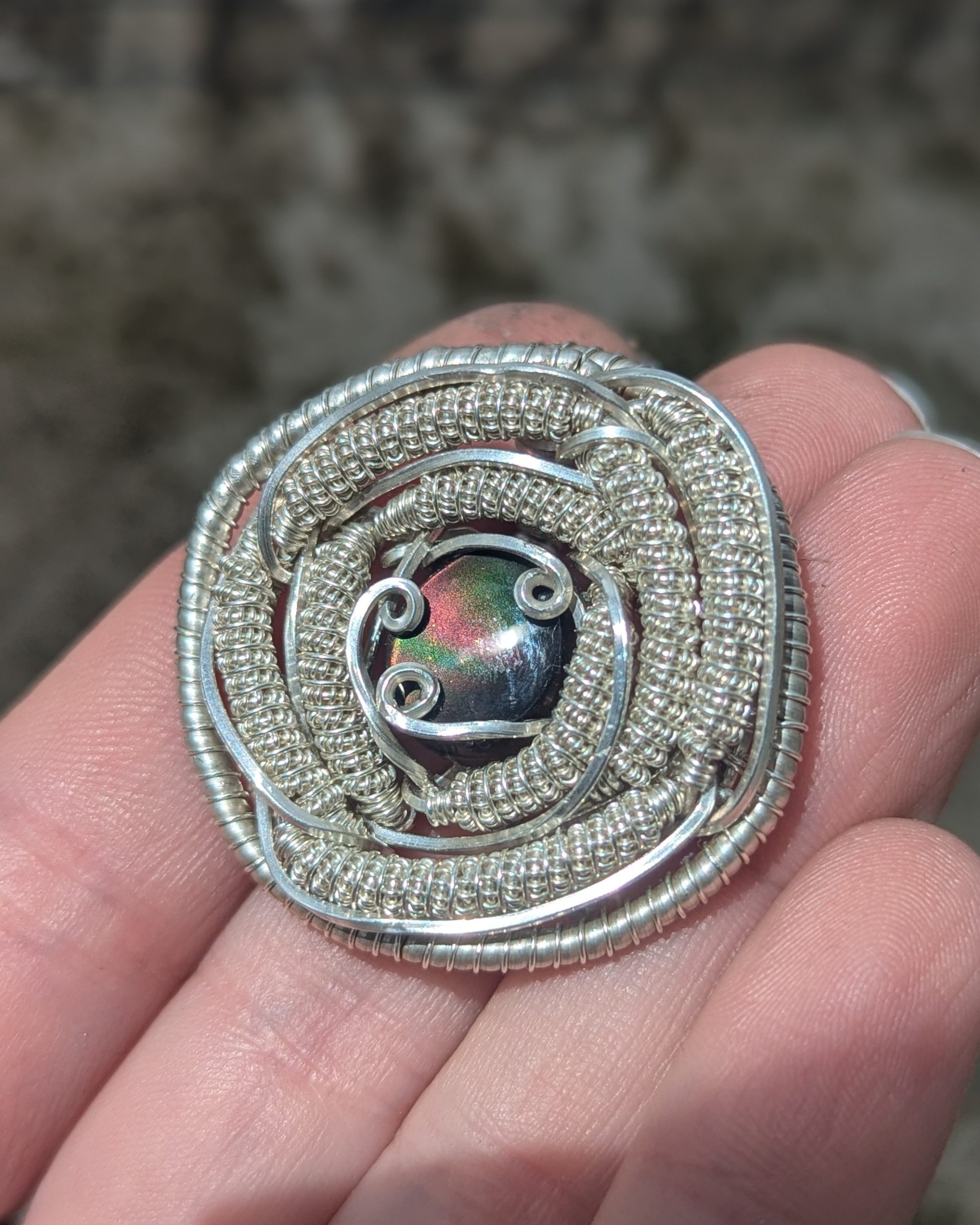 Pendentif Obsidienne de Feu et Argent Massif